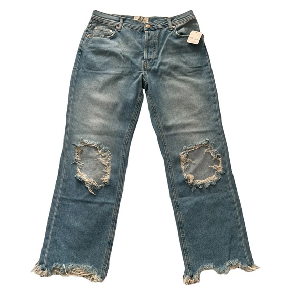 NWT FP Mid-Rise Straight Ripped Distressed Denim Jeans | Light Denim | Size 27 - Picture 1 of 6